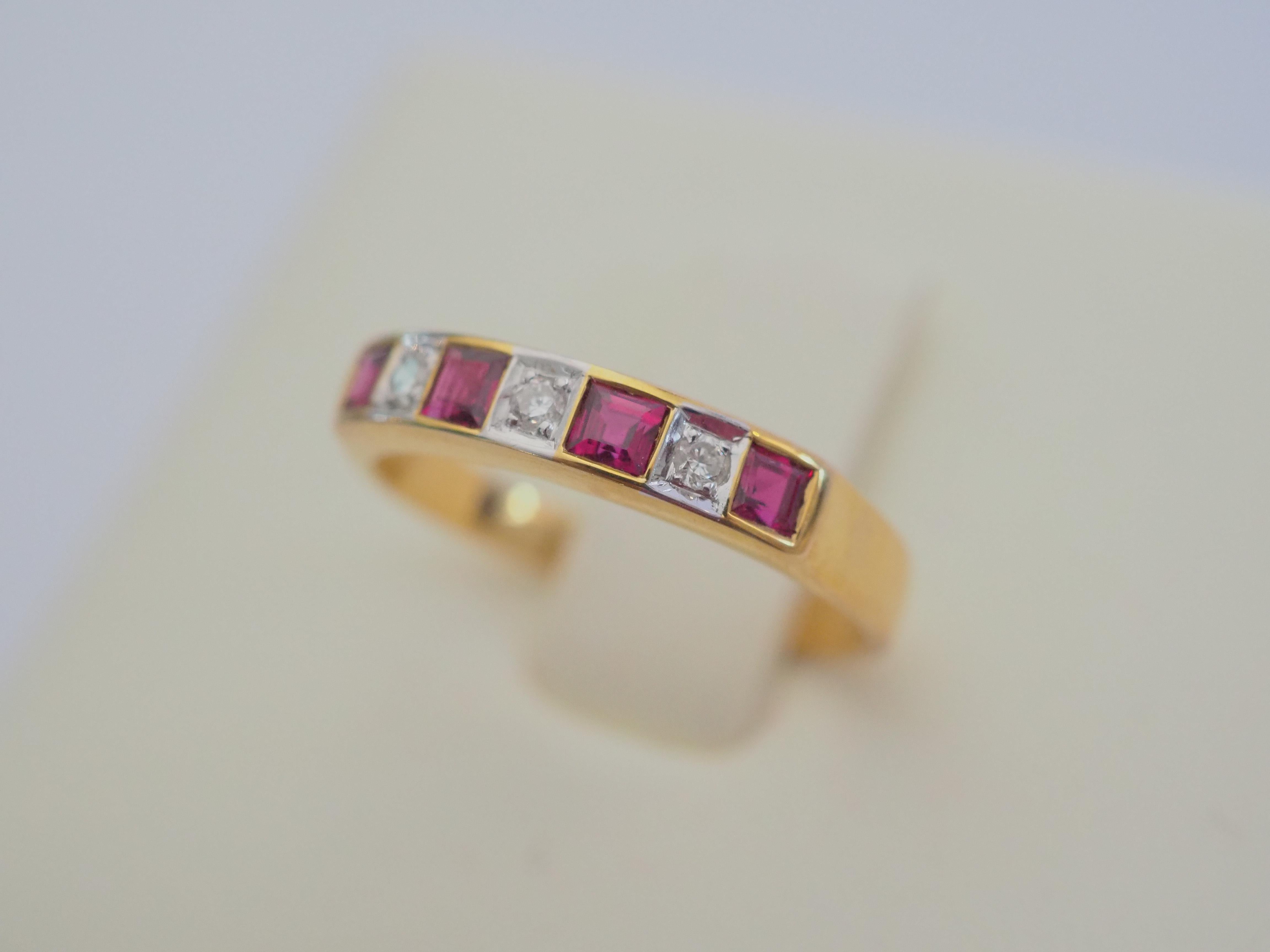 18K Gold 0.60ct Ruby & 0.06ct Diamond Band Ring For Sale 2
