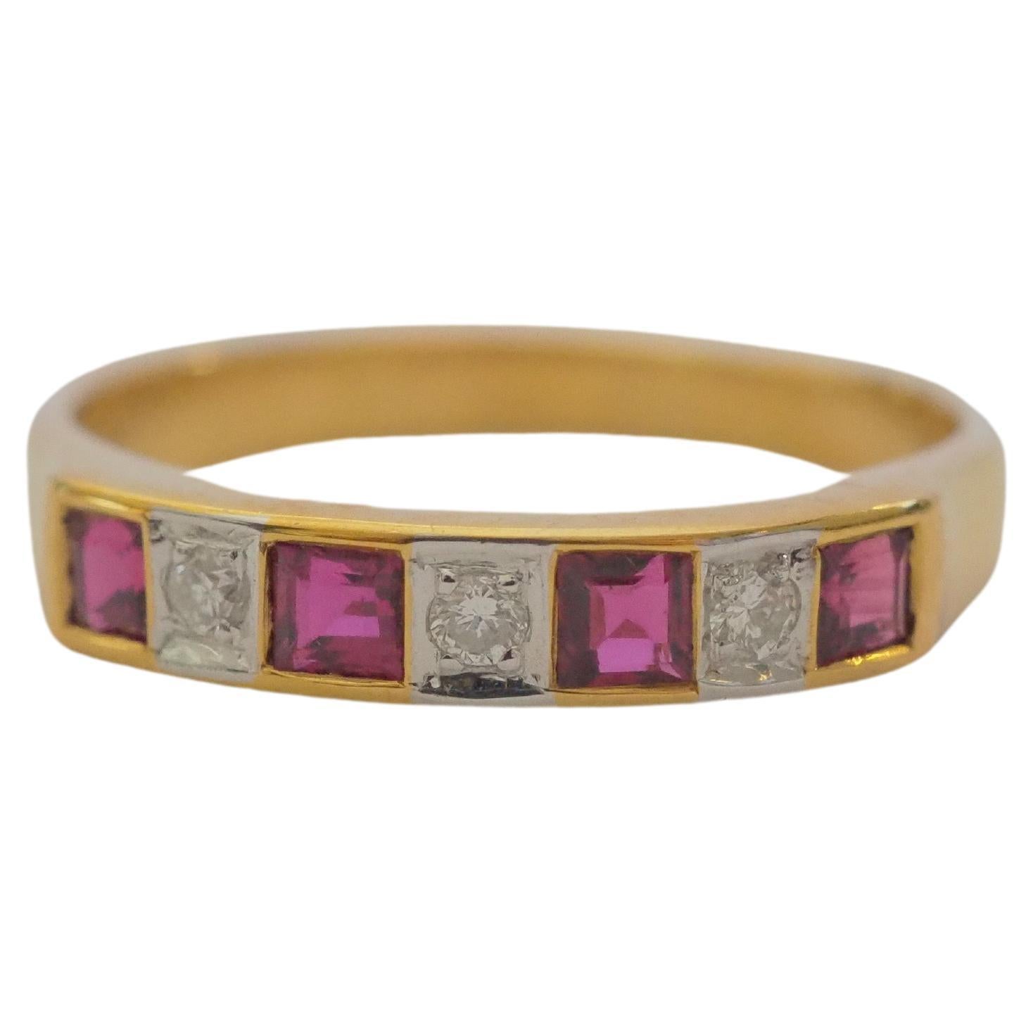 18K Gold 0.60ct Ruby & 0.06ct Diamond Band Ring For Sale
