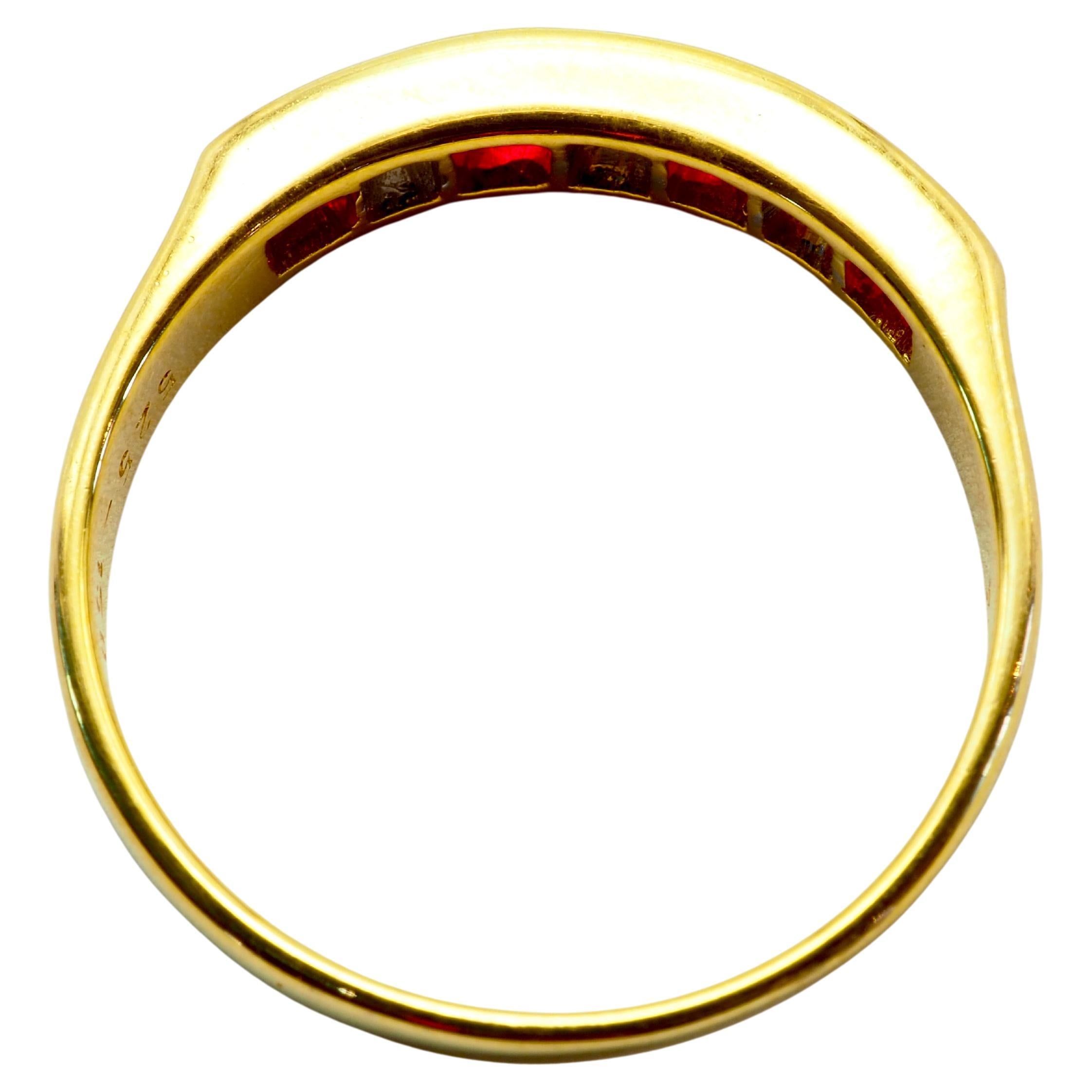  Bague en or 18K avec rubis carré de 0,60ct et diamant de 0,06ct Unisexe 