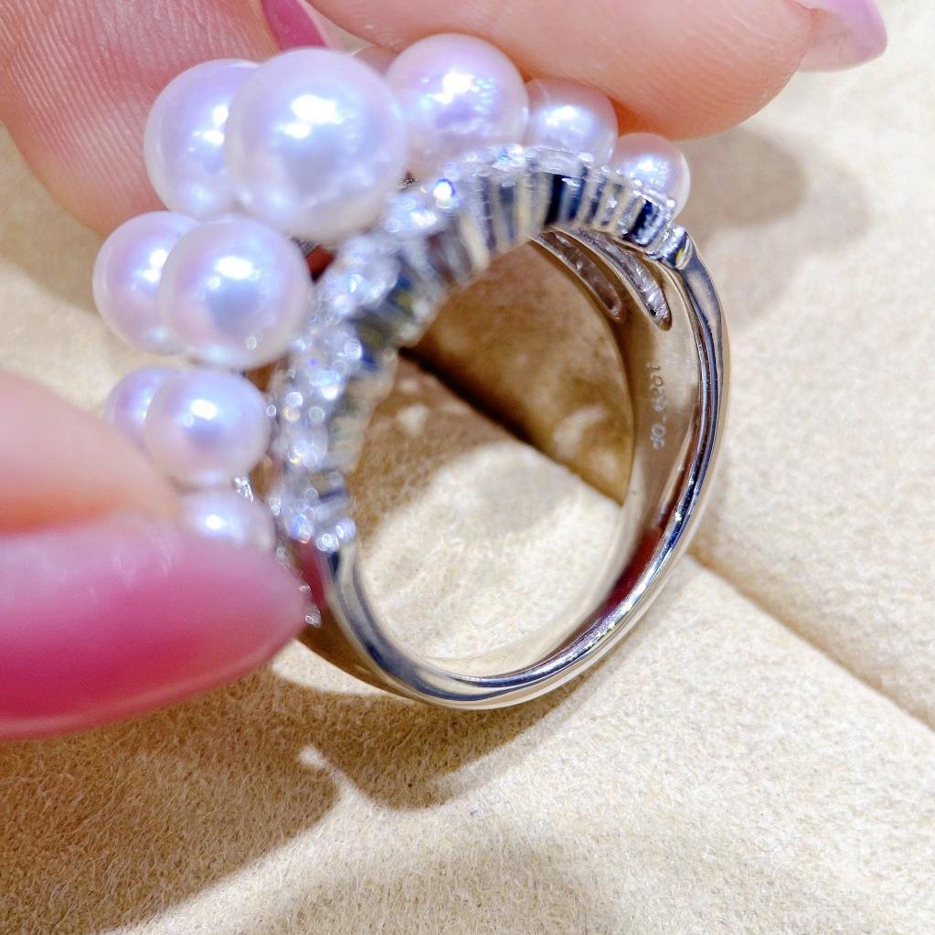 Women's 【Crown Radiance】Aurora Akoya Pearl Cluster & Diamond Crown Ring For Sale