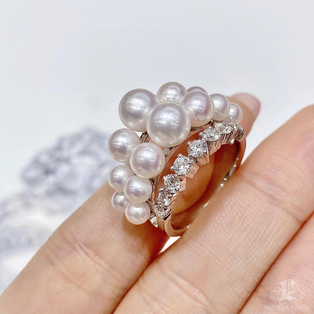 【Crown Radiance】Aurora Akoya Pearl Cluster & Diamond Crown Ring For Sale 3
