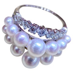 【Crown Radiance】Aurora Akoya Pearl Cluster & Diamond Crown Ring