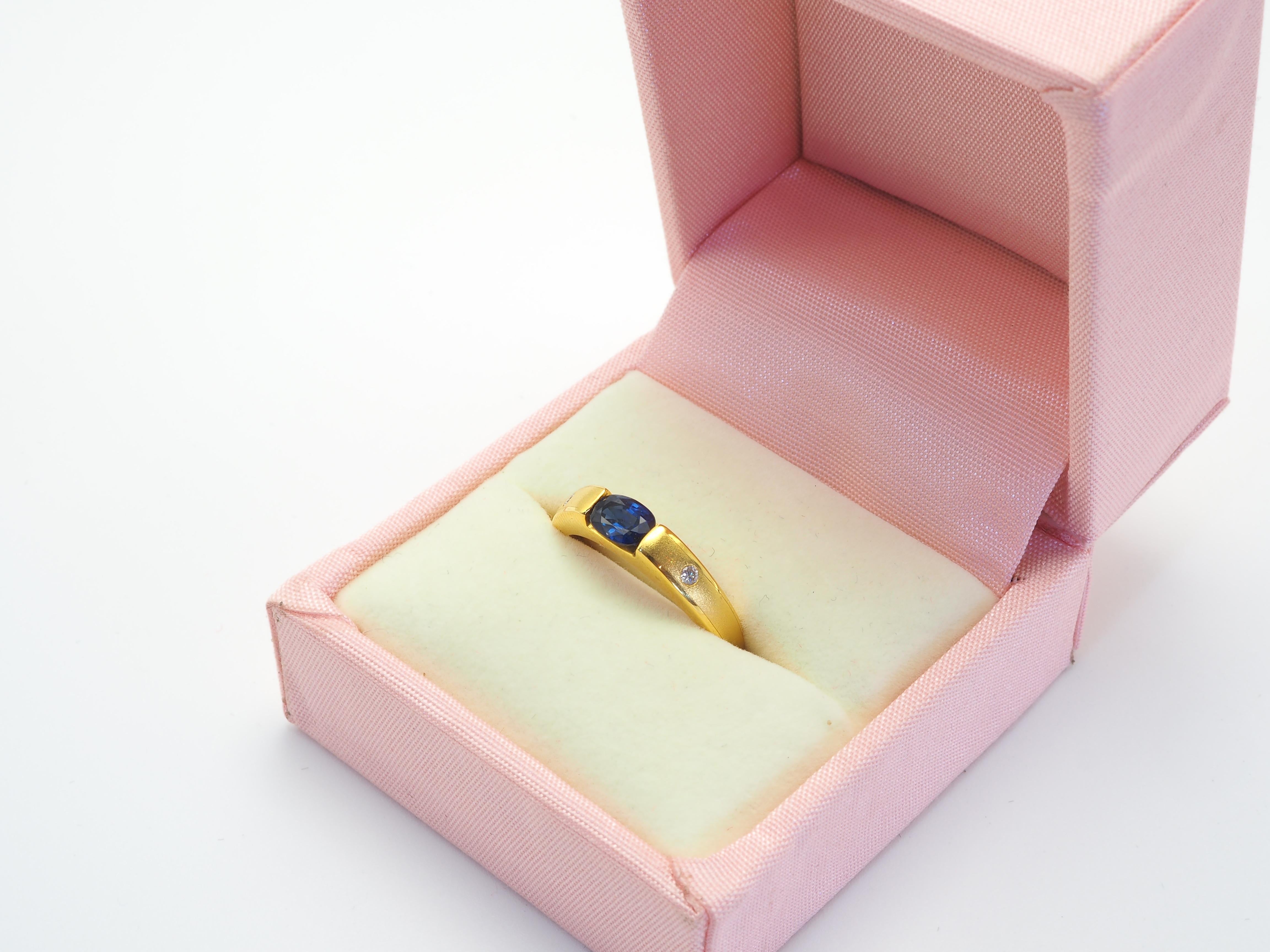 18k Gold 0.62ct Blue Sapphire & 0.04ct Diamond Matte Band Ring 1