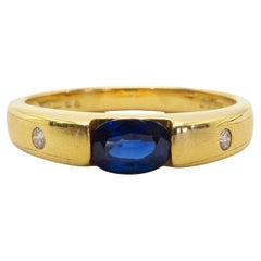 18k Gold 0.62ct Blue Sapphire & 0.04ct Diamond Matte Band Ring