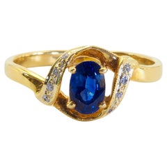 18K Gold 0.62ct Vivid Blauer Saphir & 0.05ct Runder Diamant Ring