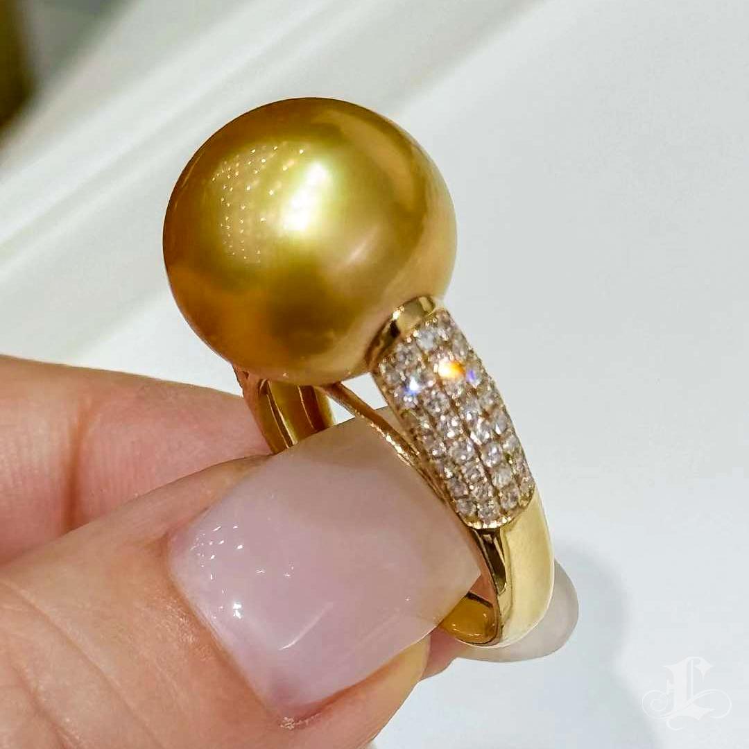 Women's 【Crown Radiance】Golden Glow Diamond Pavé South Sea Pearl Ring For Sale