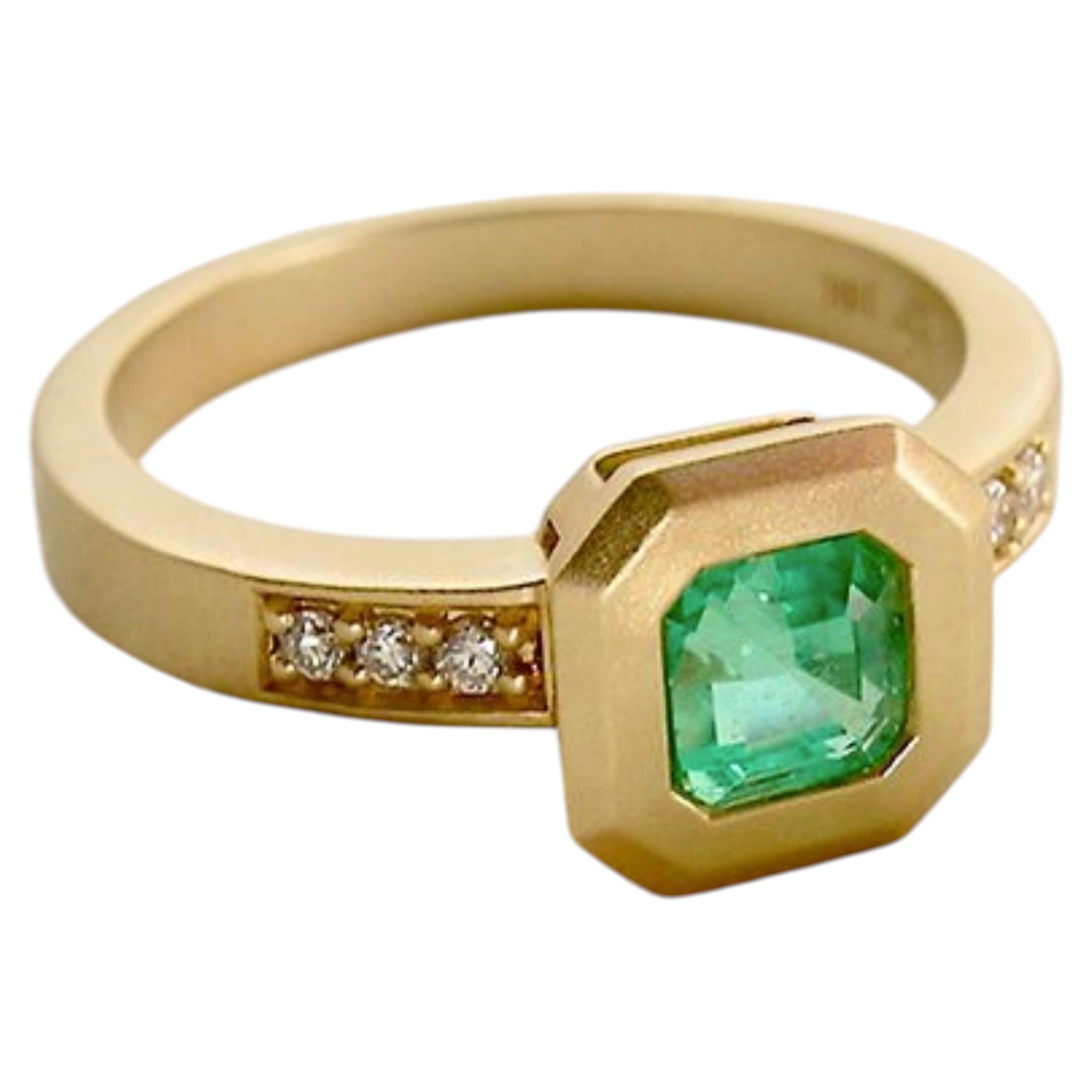 18K Gold 0.6ct Colombian Emerald & Diamond Signet Ring by Nancy Phillips For Sale
