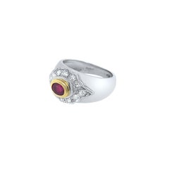 18k Gold 0.70ct Bezel Set Ruby with 0.36ct Round cut Diamond Wide Band Ring