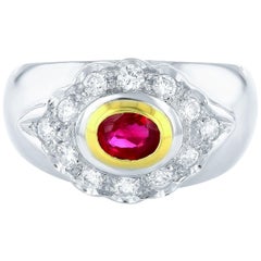 18k Gold 0.70ct Bezel Set Ruby with 0.36ct Round cut Diamond Wide Band Ring