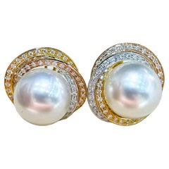 Crown Radiance】Aurora Orbit Südsee Perle Diamant Tricolor Ohrstecker