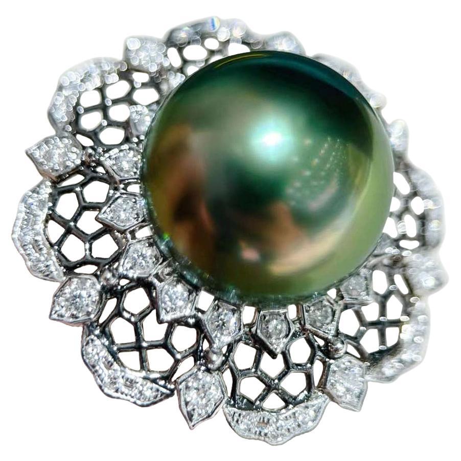 【Crown Radiance】Peacock Bloom Aurora 15-16mm Tahitian Pearl Diamond Ring