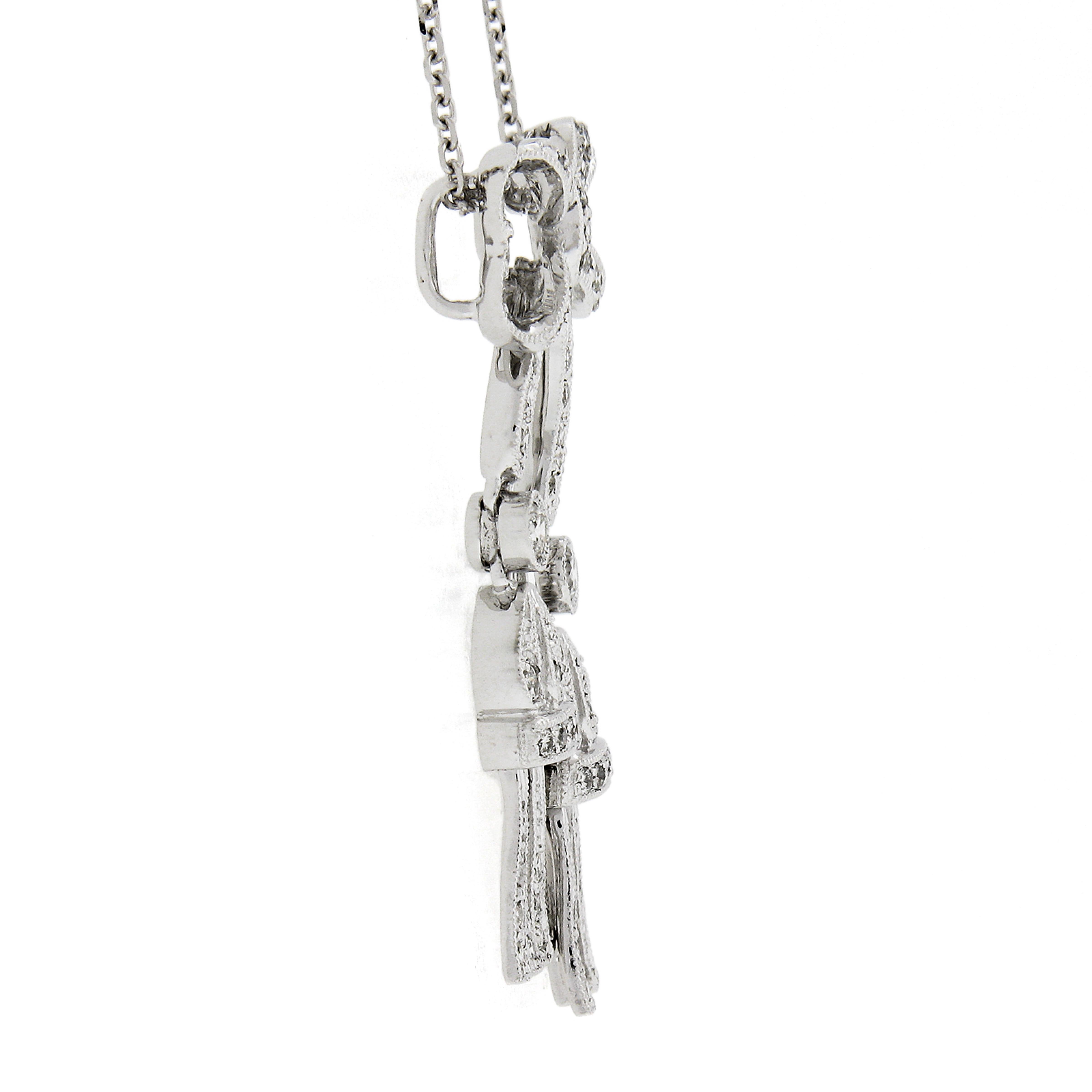 18k Gold 0,75ct Diamond Bow Ribbon Tassel Dangle Anhänger w / 14k verstellbare Kette im Zustand „Hervorragend“ in Montclair, NJ
