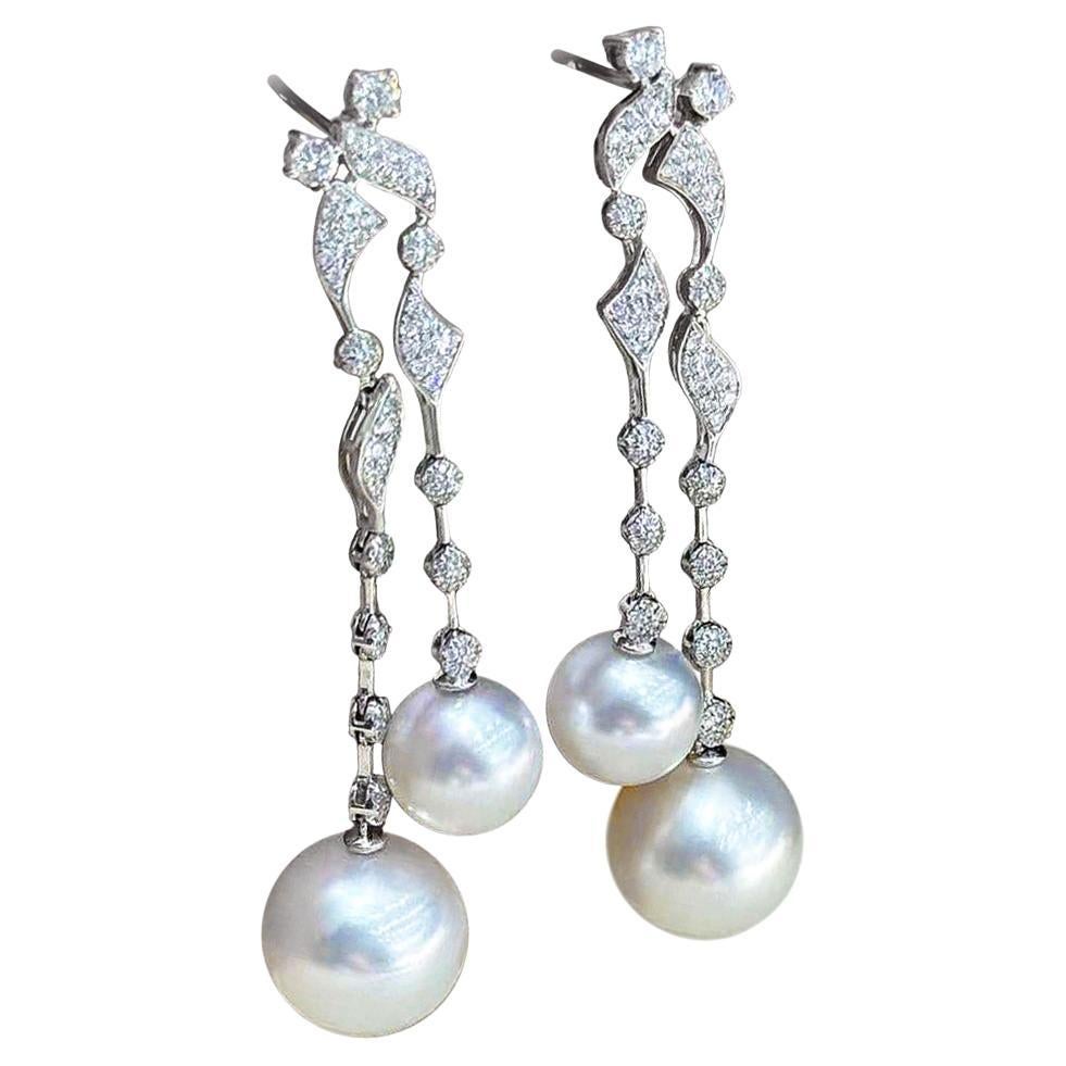 【Lustre Arco】Aurora Cinta Mar del Sur Perla Diamante Gota Pendientes