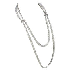 【Sculpted Geometry】Diamant Schleife Akoya Perle Doppel-Strang Aussage Halskette