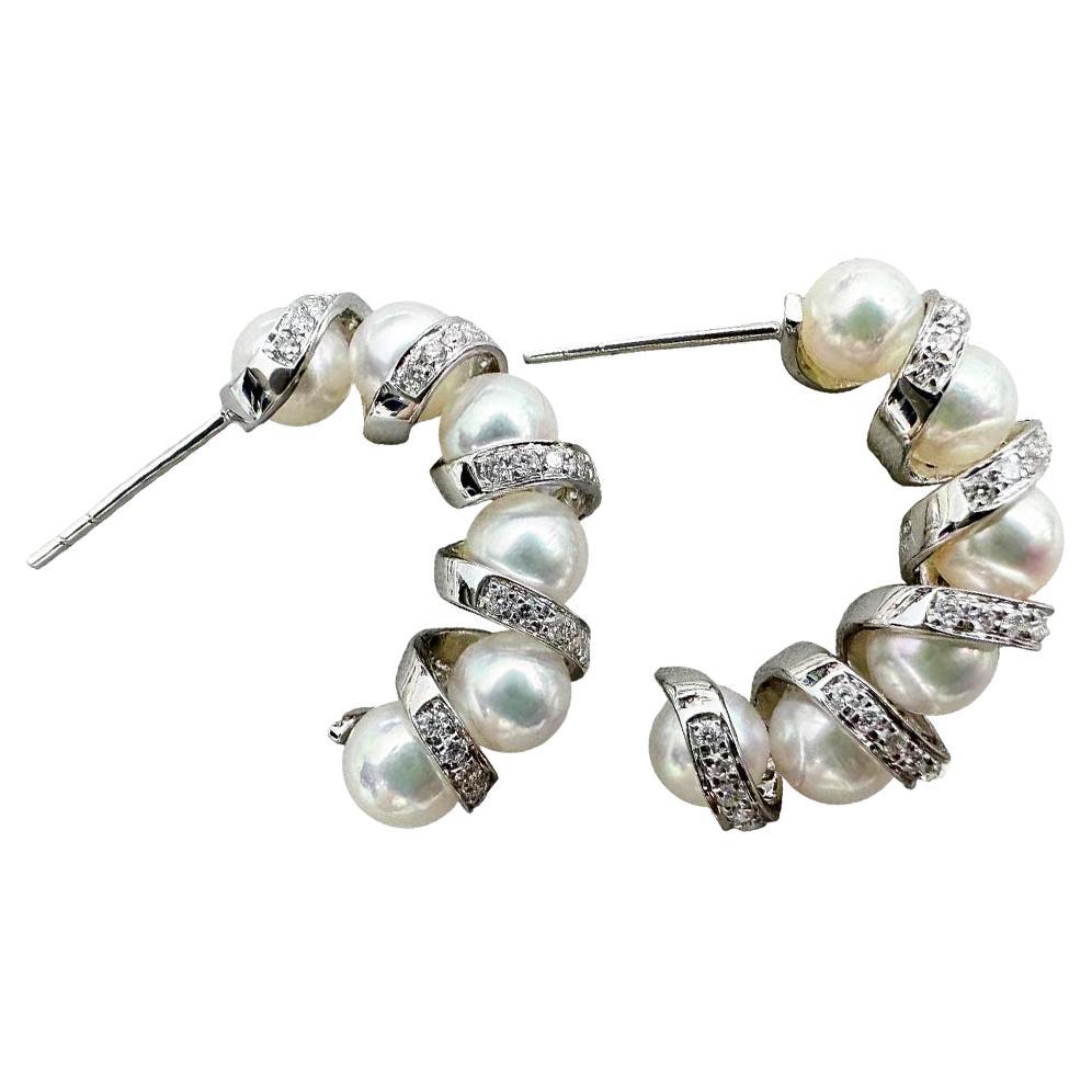 【Lustre Arc】Orbit Aurora Baby Akoya Pearl Diamond Hoop Earrings
