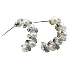 【Lustre Arc】Orbit Aurora Baby Akoya Pearl Diamond Hoop Earrings