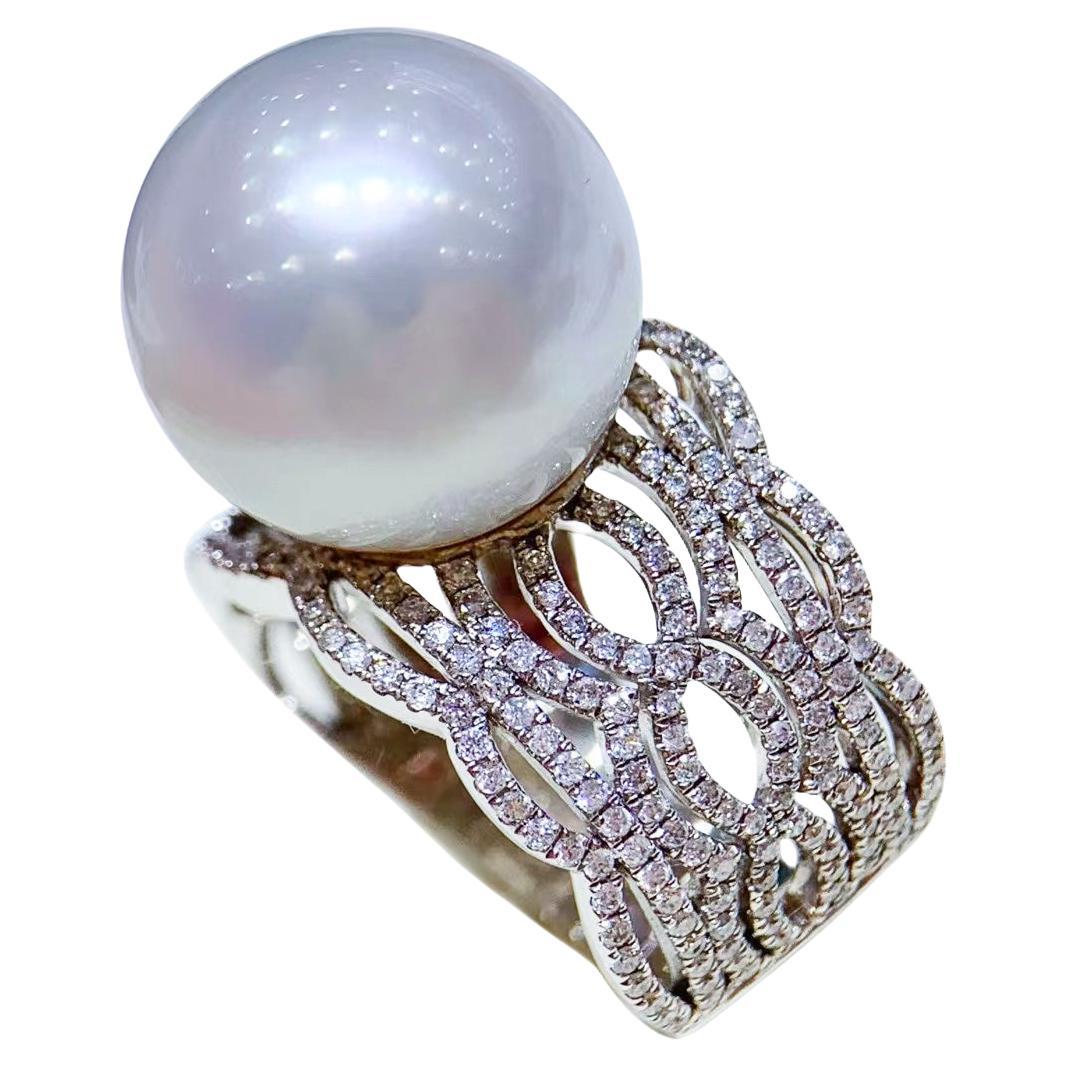 【Crown Radiance】Weave Aurora South Sea Pearl & Diamond Lattice Ring
