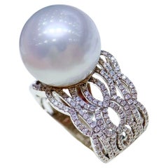 【Sculpt Geometry】Weave Aurora Perle de mer du Sud et diamant Bague treillis