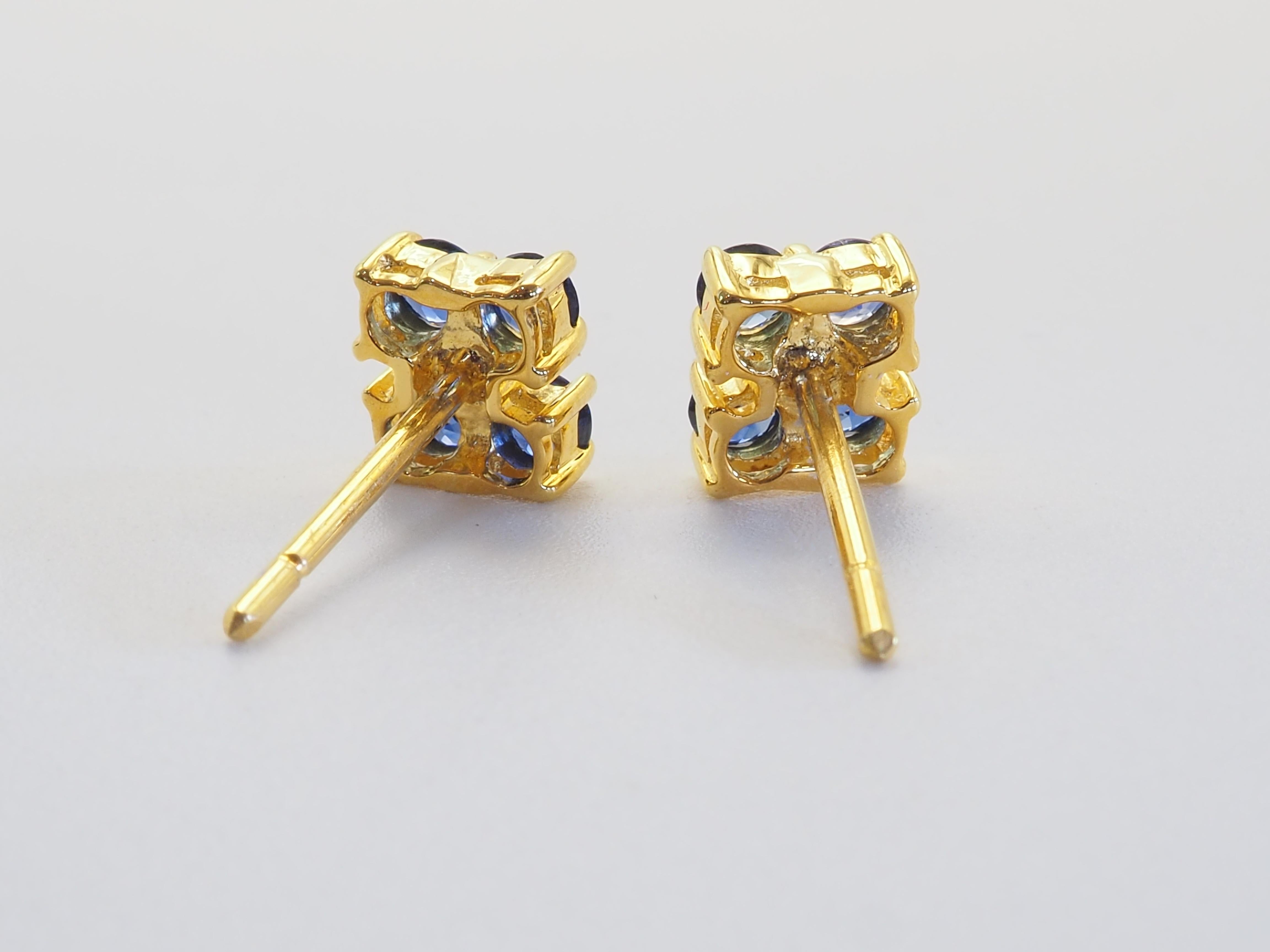 Art Déco Orecchini in oro 18 carati con zaffiri blu rotondi da 0,80 carati e diamanti da 0,04 carati in vendita