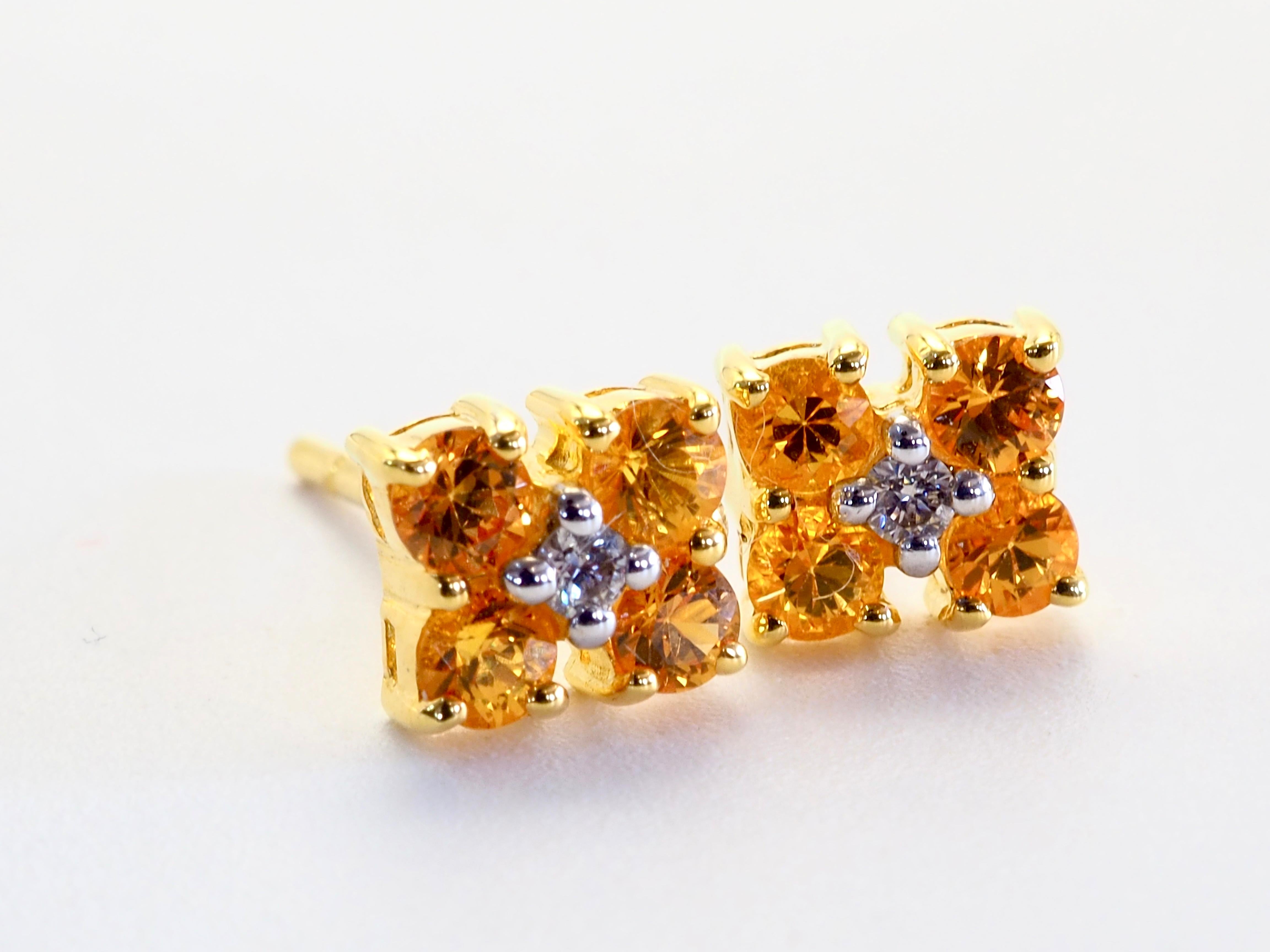 Art Déco Orecchini in oro 18 carati con zaffiri rotondi giallo-arancio da 0,80 carati e diamanti da 0,04 carati in vendita
