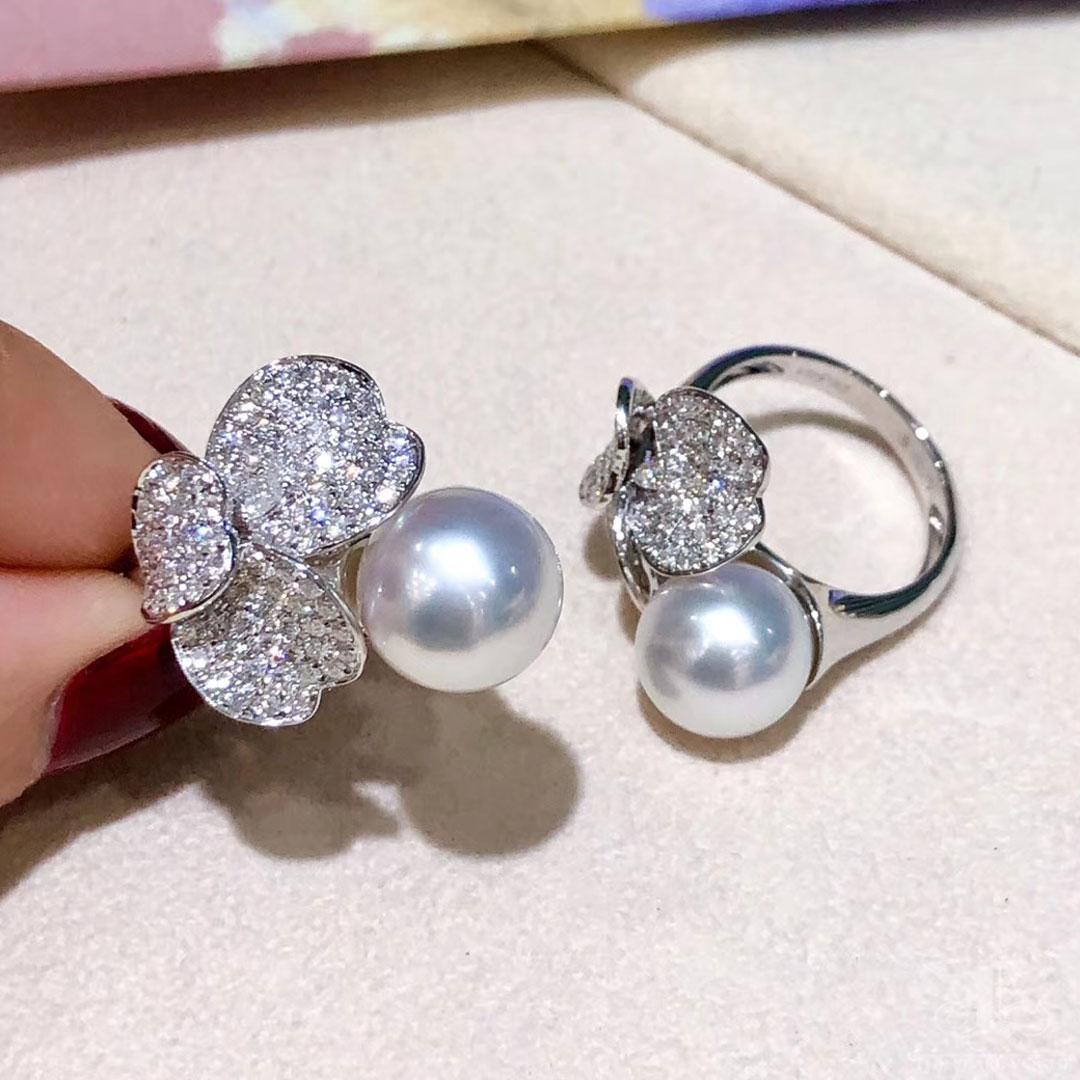 【Lustre Arc】Heart-Clover Aurora South Sea Pearl Diamond Ring For Sale 1