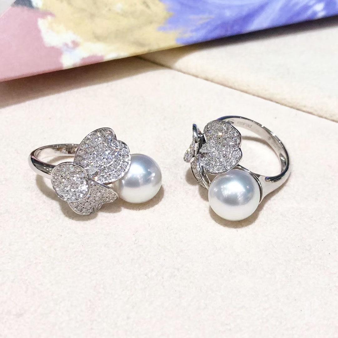 【Lustre Arc】Heart-Clover Aurora South Sea Pearl Diamond Ring For Sale 2