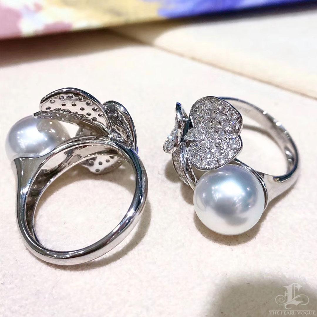 【Lustre Arc】Heart-Clover Aurora South Sea Pearl Diamond Ring For Sale 4