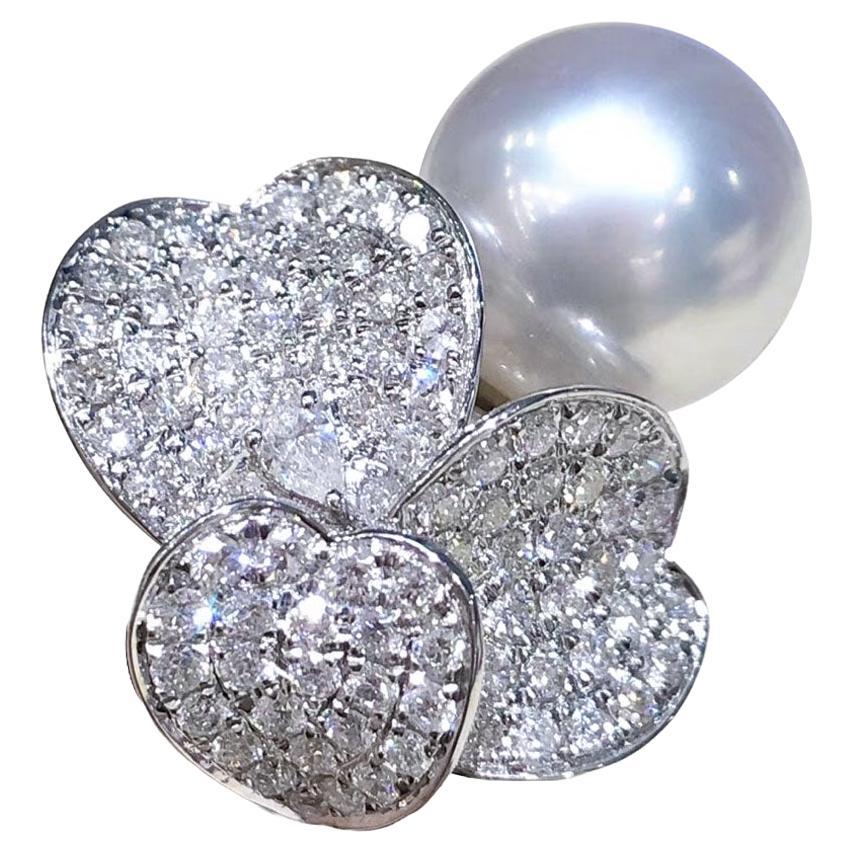 【Lustre Arc】Heart-Clover Aurora South Sea Pearl Diamond Ring