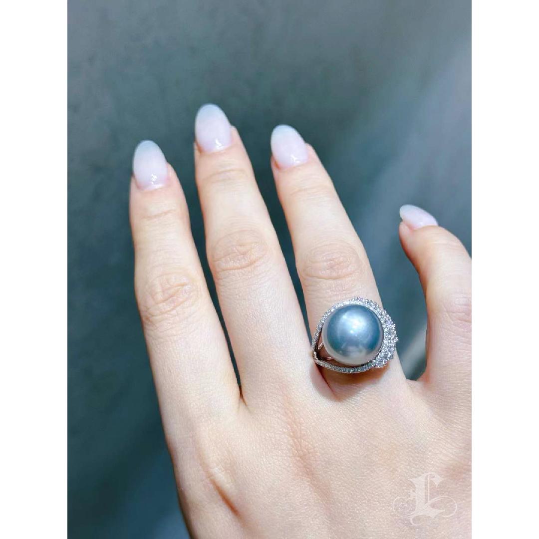 【Lustre Arc】Celestial Crest Aurora Tahiti Perlen Diamant Ring (Ungeschliffen) im Angebot