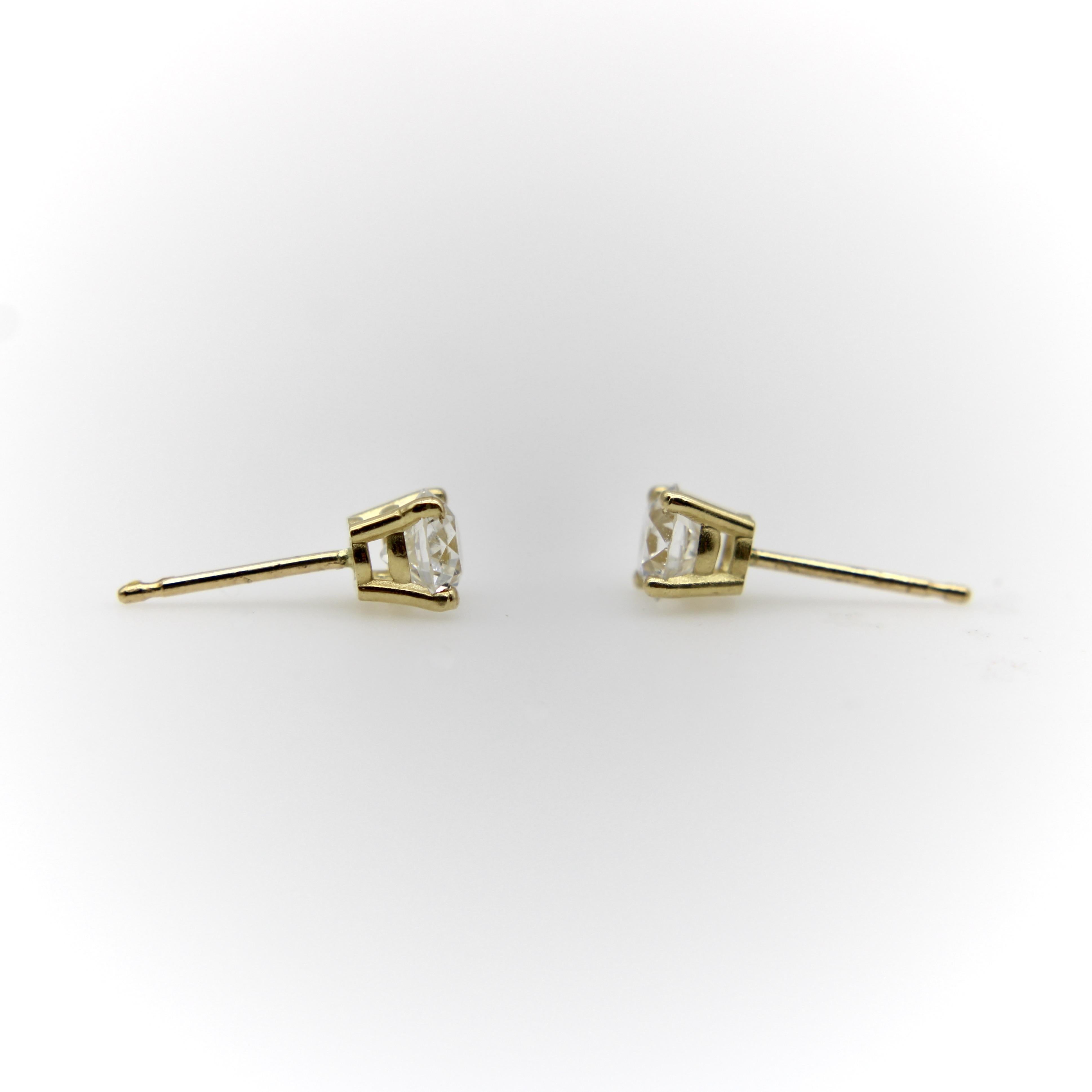 If you love the allure of an antique diamond and the sparkle an Old European cut can offer, these are a great pair of 18k gold studs, perfect for everyday wear. The diamonds are well-matched in color and clarity, with all the attributes that Old