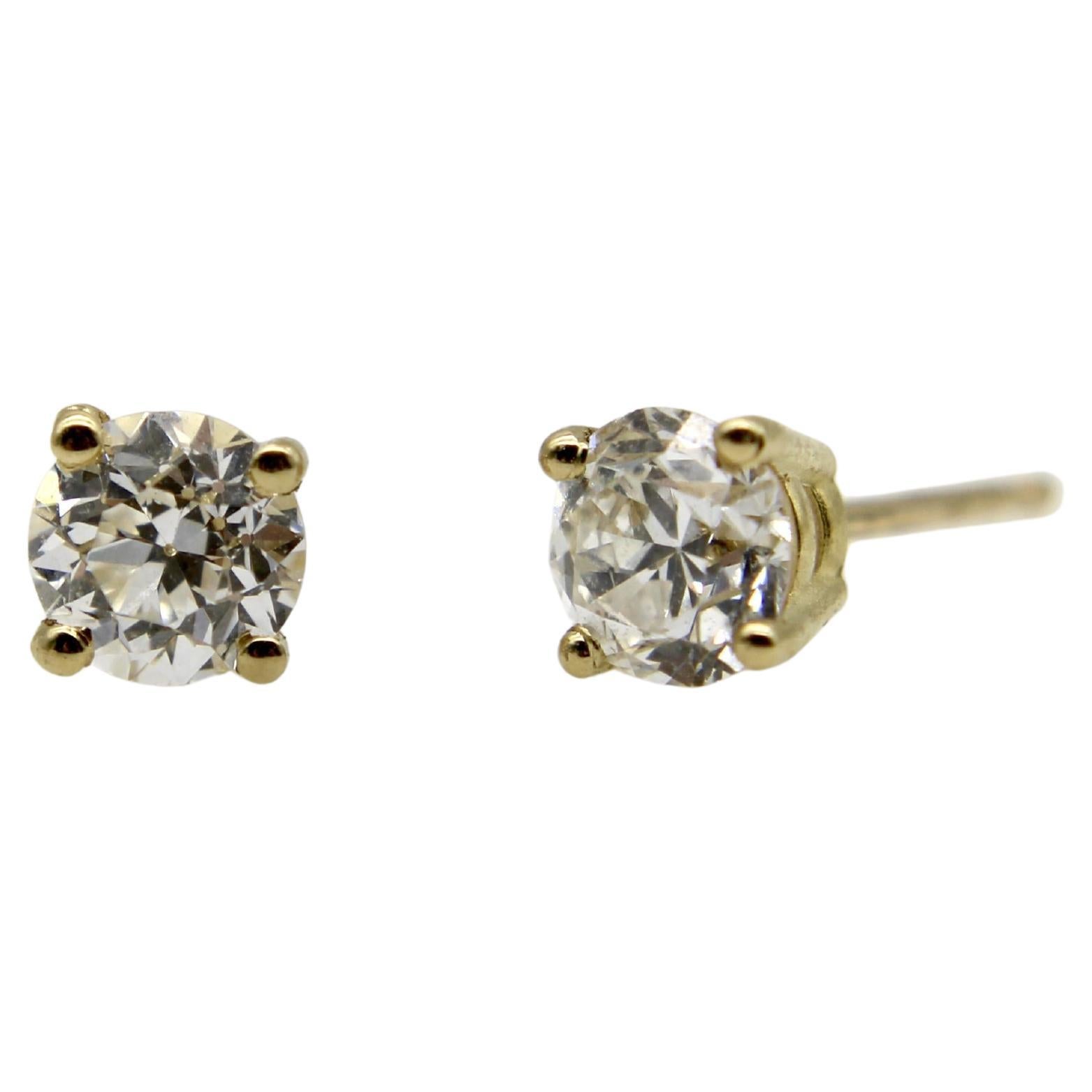 Orecchini con diamante vecchio taglio europeo in oro 18k da 0,90 carati