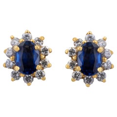 18k Gold 0.90ct Blue Sapphire & 0.30ct Brilliant Diamond Cocktail Stud Earring