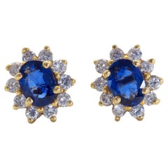 18k Gold 0.90ct Blue Sapphire & 0.30ct Diamond Cocktail Stud Earring