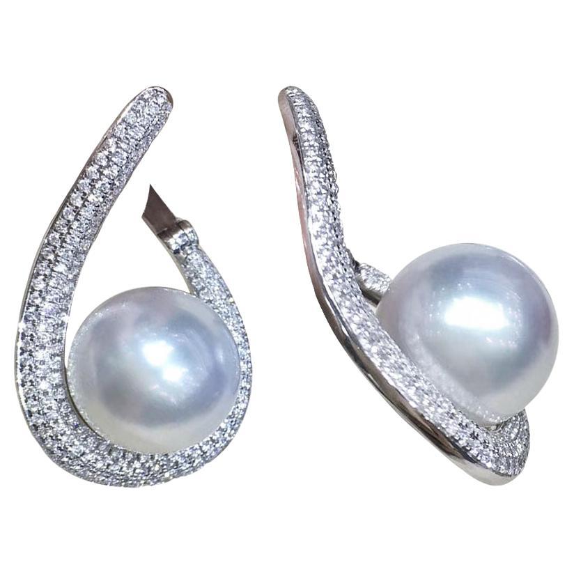 【Lustre Arc】Flowing Pavé Diamond South Sea Pearl Formal Elegance Earrings