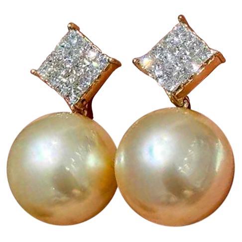 【Crown Radiance】Golden Crown Aurora South Sea Pearl & Diamond Earrings
