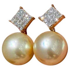 【Crown Radiance】Golden Crown Aurora South Sea Pearl & Diamond Earrings