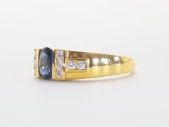 18k Gold 0.90ct Oval Blue Sapphire & 0.25ct Brilliant Diamond Ring