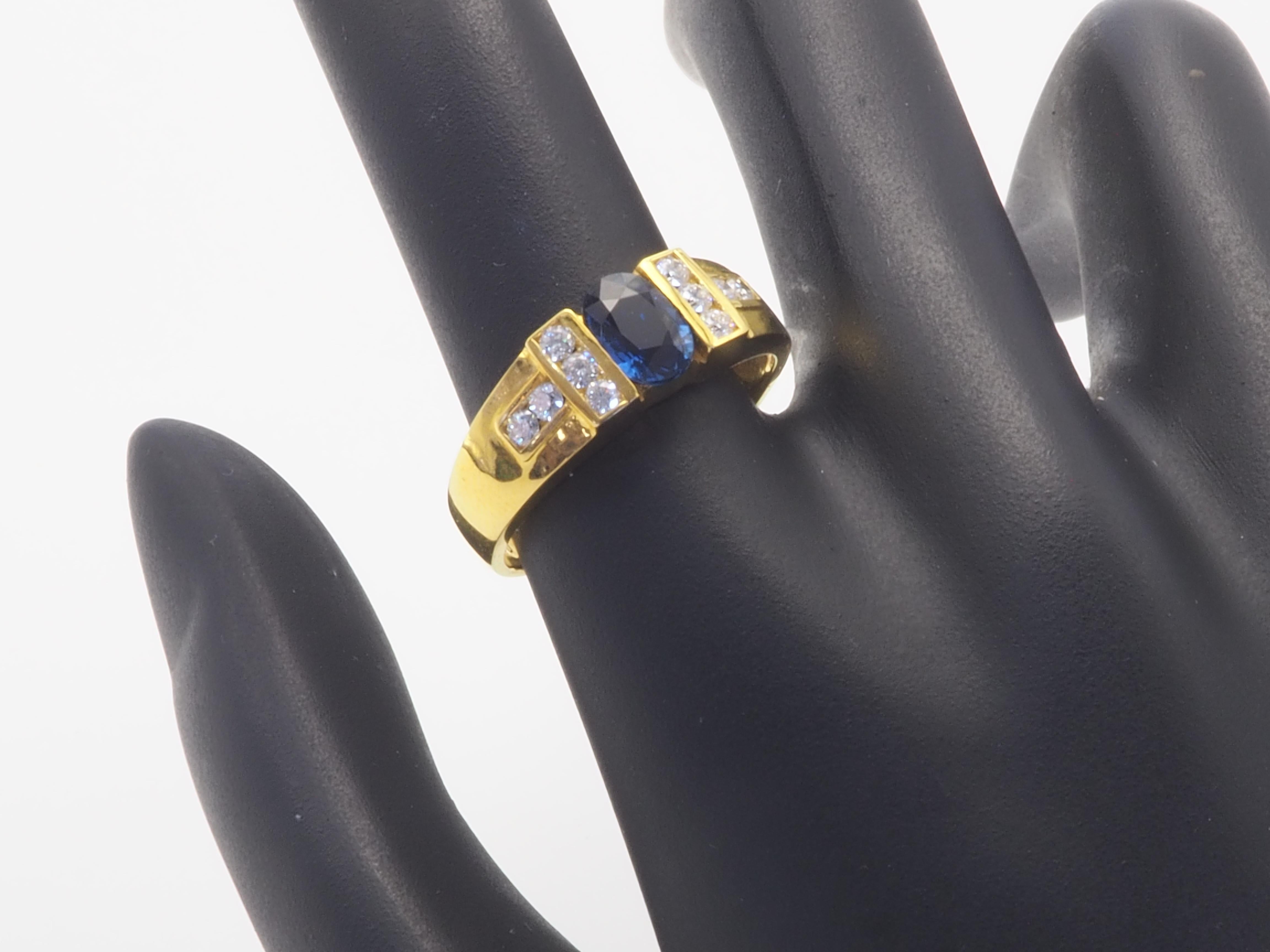 18k Gold 0,90ct Ovaler Blauer Saphir & 0,25ct Brillant Diamant Ring im Angebot 3