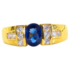 18k Gold 0,90ct Ovaler Blauer Saphir & 0,25ct Brillant Diamant Ring