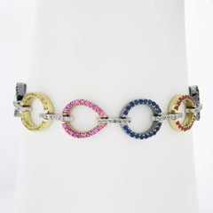 18k Gold 0.90ctw Multi Color Sapphire Tsavorite Diamond Oval Open Link Bracelet
