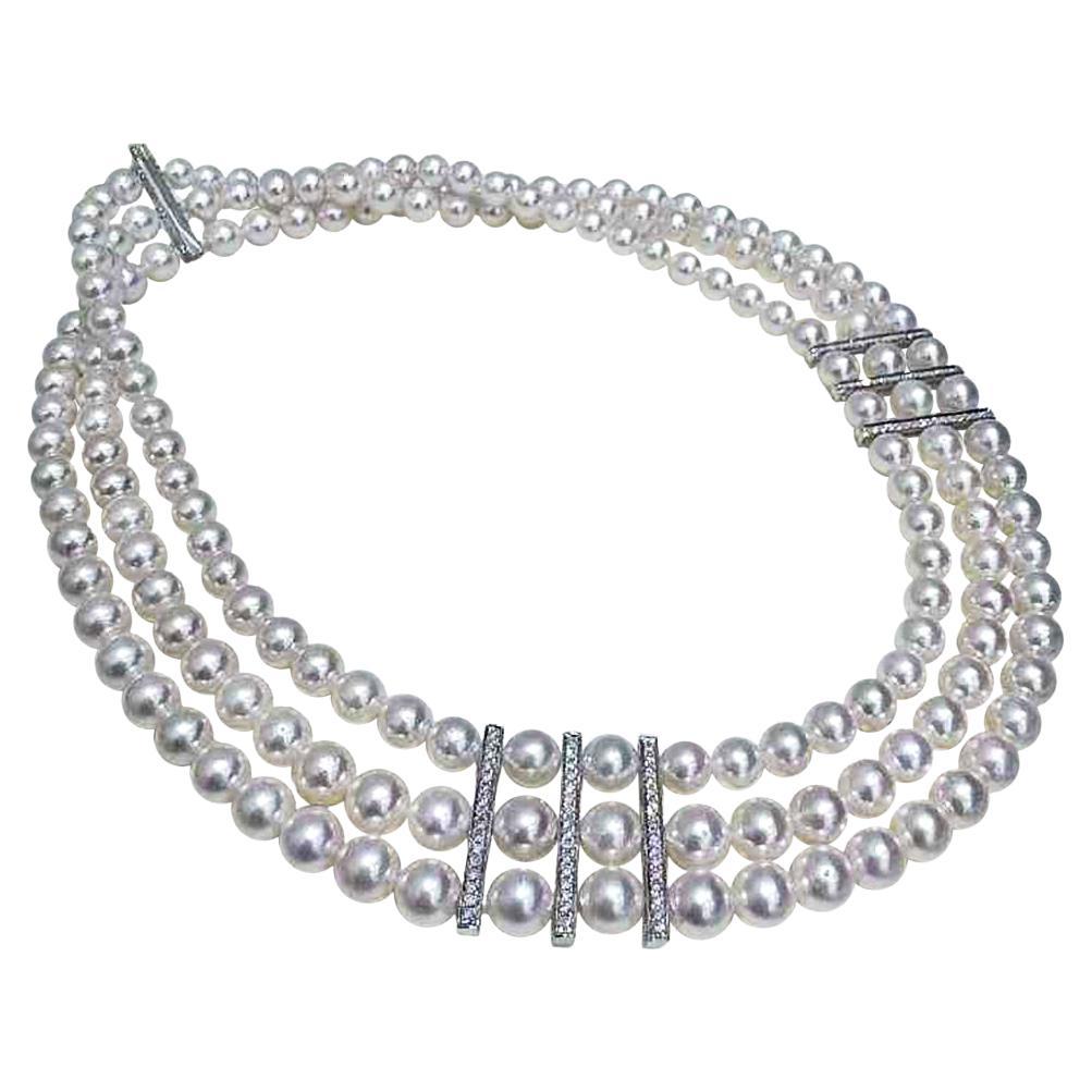Geformte Geometrie】Timeless Grace Aurora Akoya Perlenkette mit drei Strängen