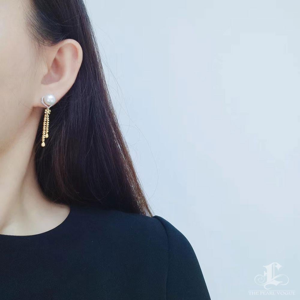【Lustre Arc】Aurora Petalfall Diamant Südsee Perlen Abend Ohrringe (Ungeschliffen) im Angebot