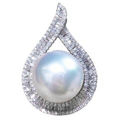 【Sculpted Geometry】Tearlight Aurora South Sea Pearl Deco Diamond Pendentif
