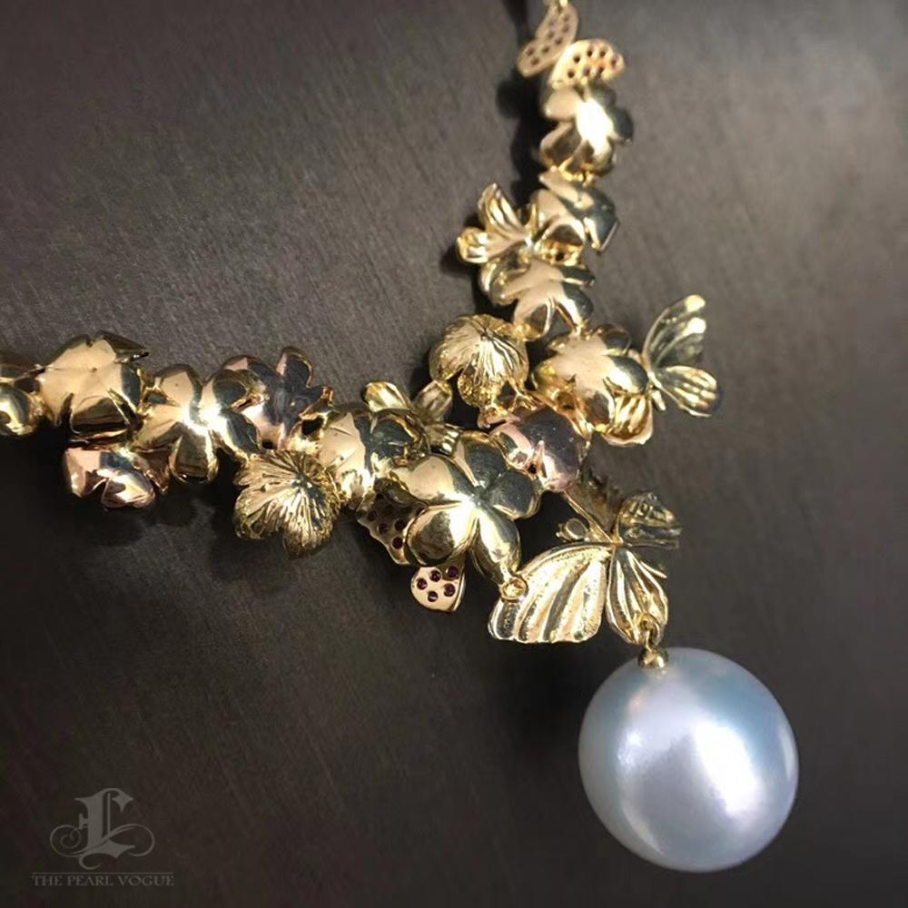 Butterfly Bloom South Sea Pearl Pendant Necklace with Diamond Dust Finish 1