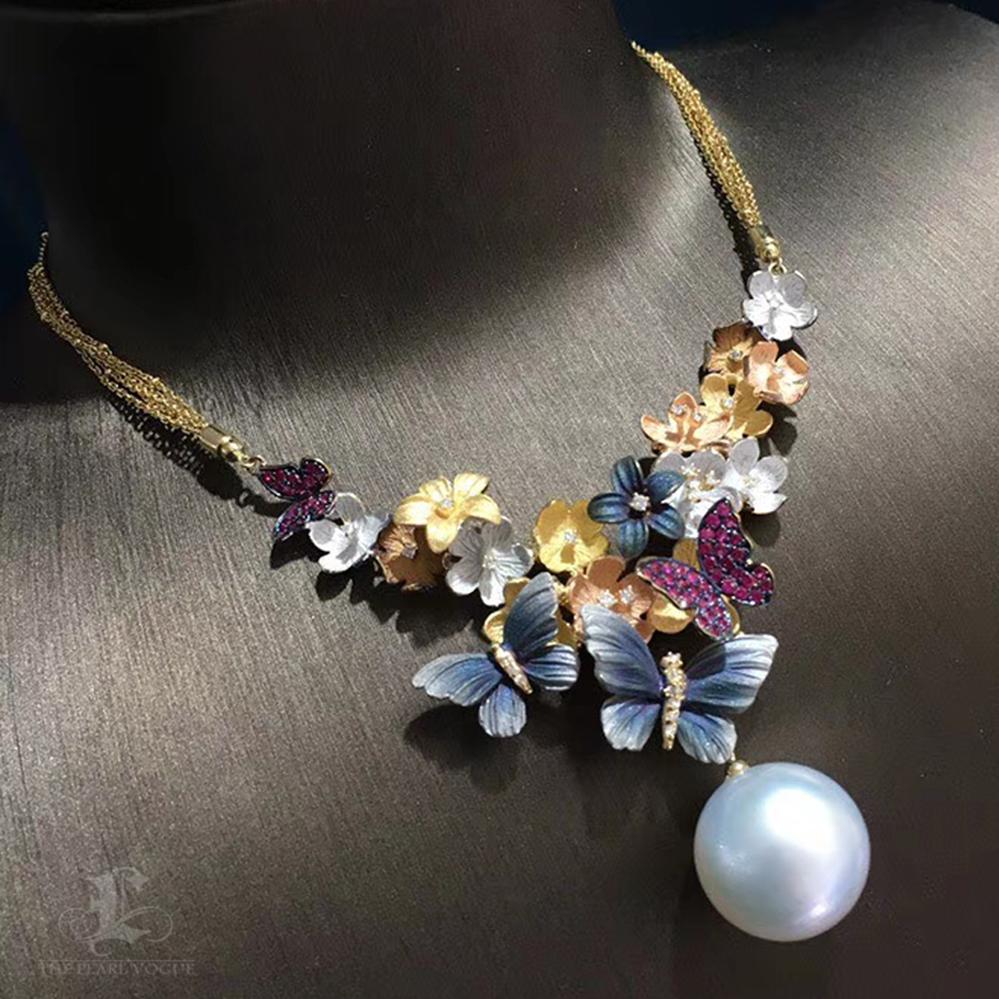 Butterfly Bloom South Sea Pearl Pendant Necklace with Diamond Dust Finish 3