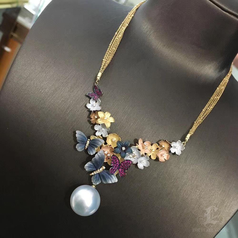 Butterfly Bloom South Sea Pearl Pendant Necklace with Diamond Dust Finish 4