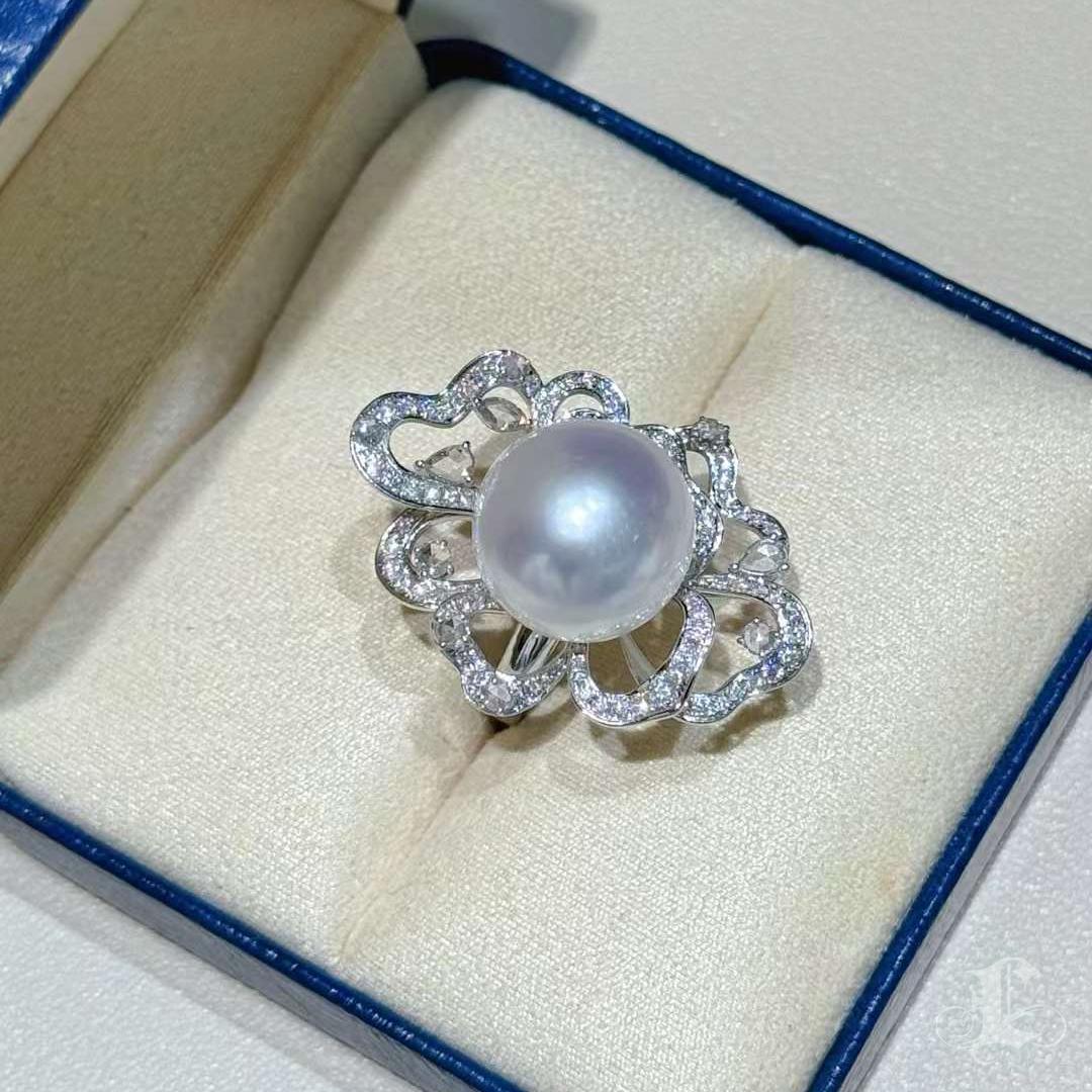 Women's 【Vine Symphony】Cloud Bloom Aurora South Sea Pearl Diamond Ring For Sale