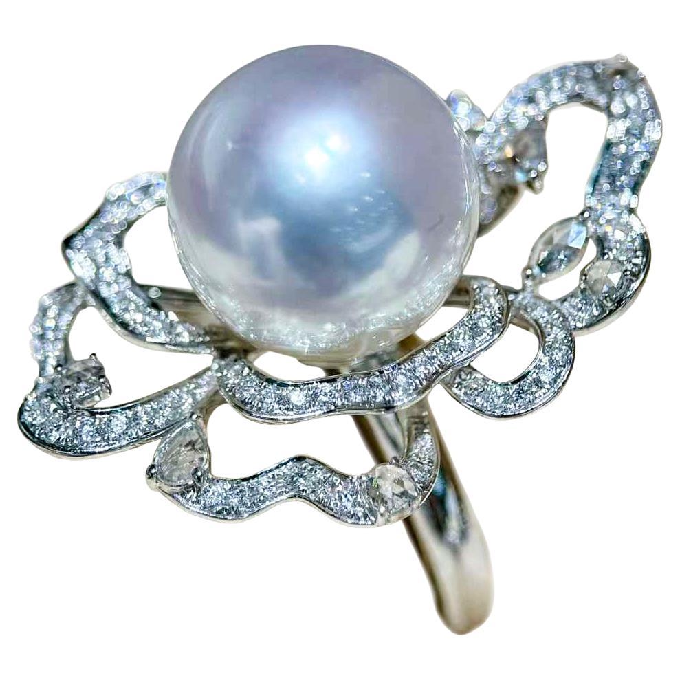 【Vine Symphony】Cloud Bloom Aurora South Sea Pearl Diamond Ring For Sale