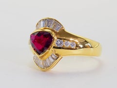 18K Gold 0.99ct Trillion Deep Red Thai Ruby & 0.60ct Diamond Fine Band Ring