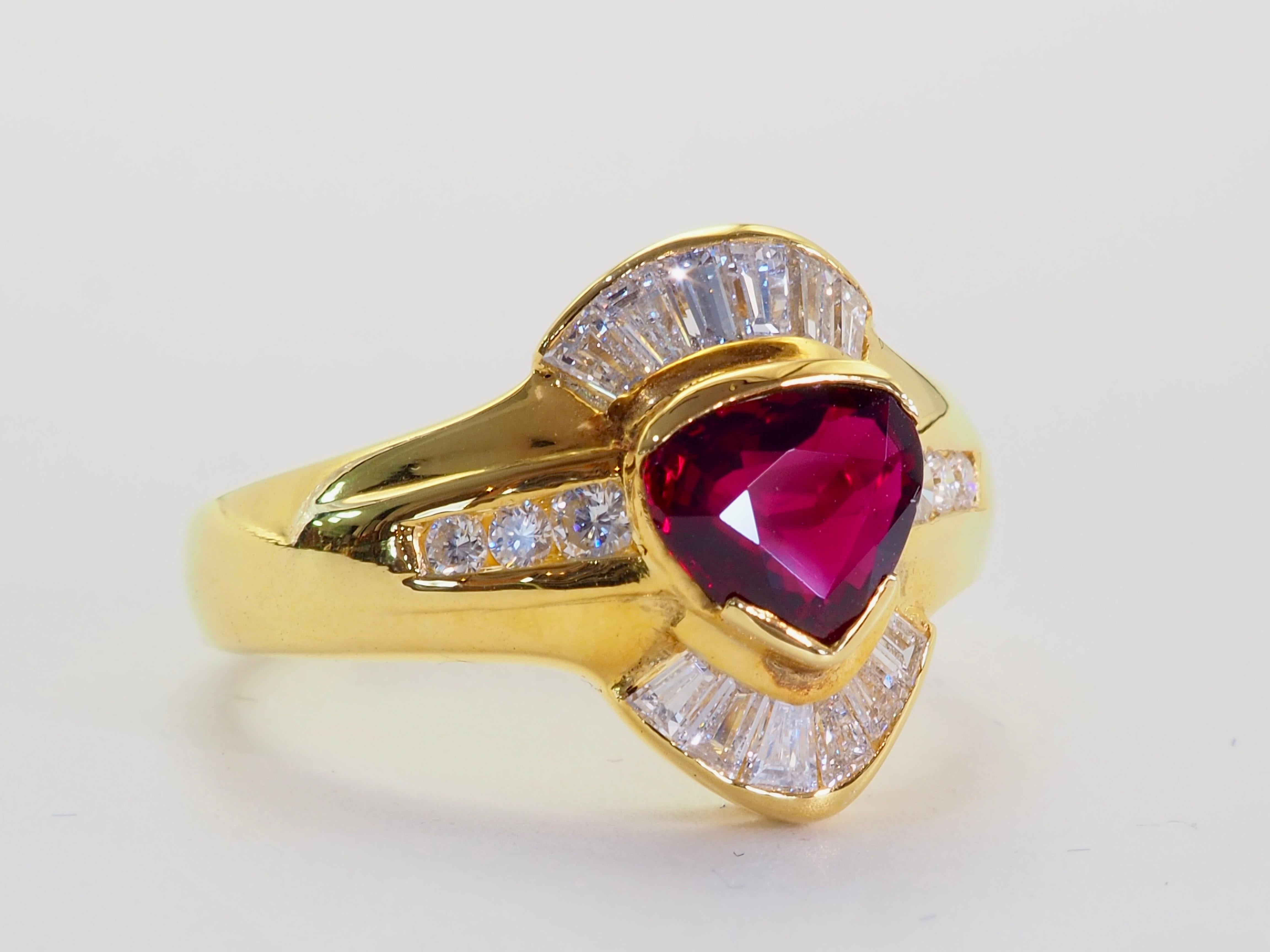 18K Gold 0.99ct Trillion Deep Red Thai Ruby & 0.60ct Diamond Fine Band Ring im Zustand „Neu“ im Angebot in เกาะสมุย, TH